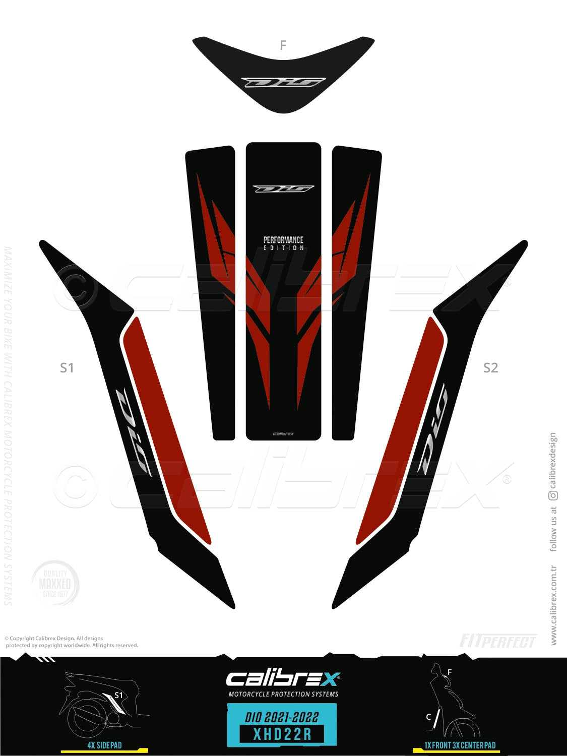 Honda Dio 2021-2026 Tank Pad & Protection Kit Red Calibrex XHD22R