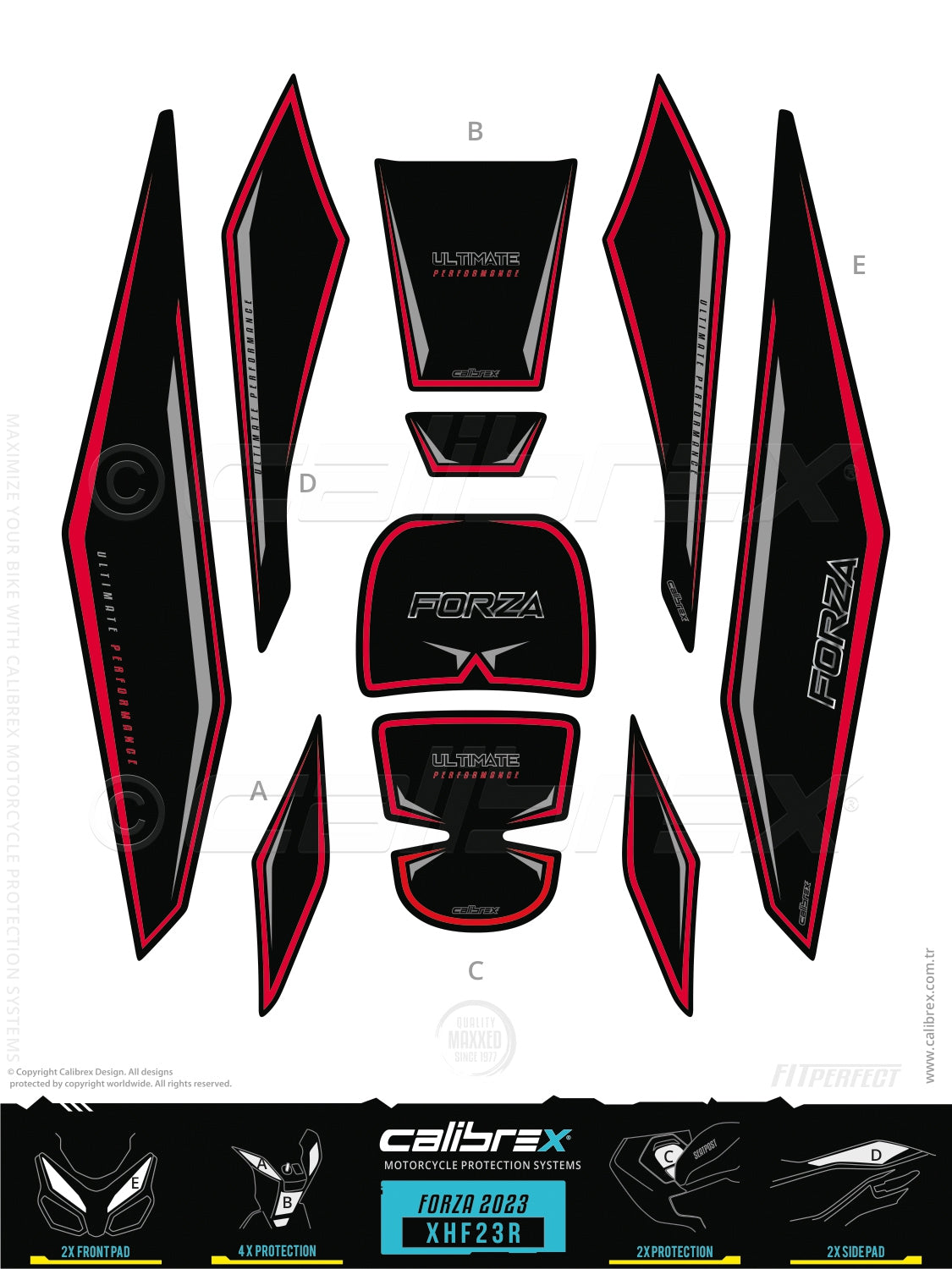 Honda Forza 2023-2026 Tank Pad & Protection Kit Red Calibrex XHF23R