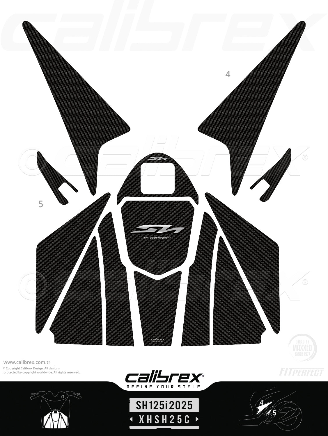 Honda SH125i 2025-2026 Tank Pad & Protection Kit Carbon Calibrex XHSH25C