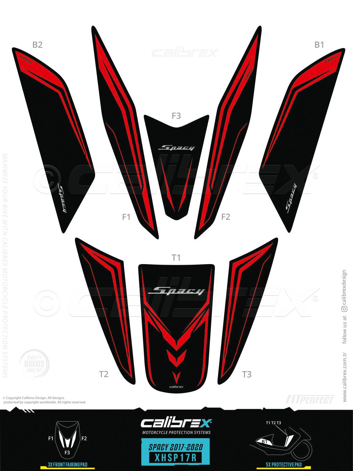 Honda Spacy 2017-2026 Tank Pad & Protection Kit Red Calibrex XHSP17R