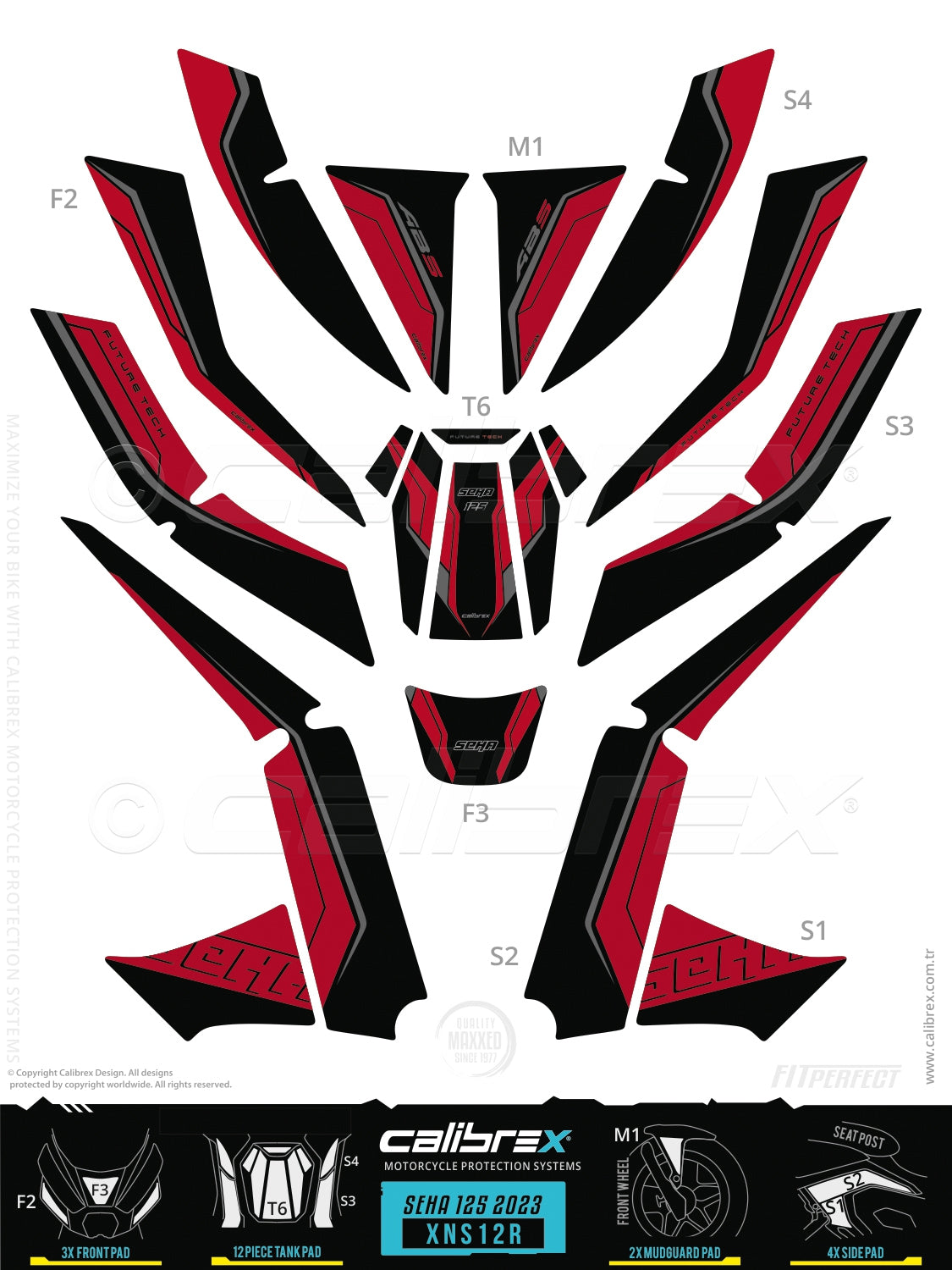 Kanuni Seha 125 2023-2026 Tank Pad & Protection Kit Red Calibrex XNS12R