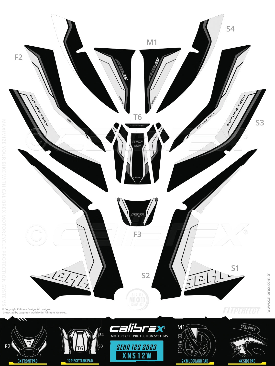 Kanuni Seha 125 2023-2026 Tank Pad & Protection Kit White Calibrex XNS12W