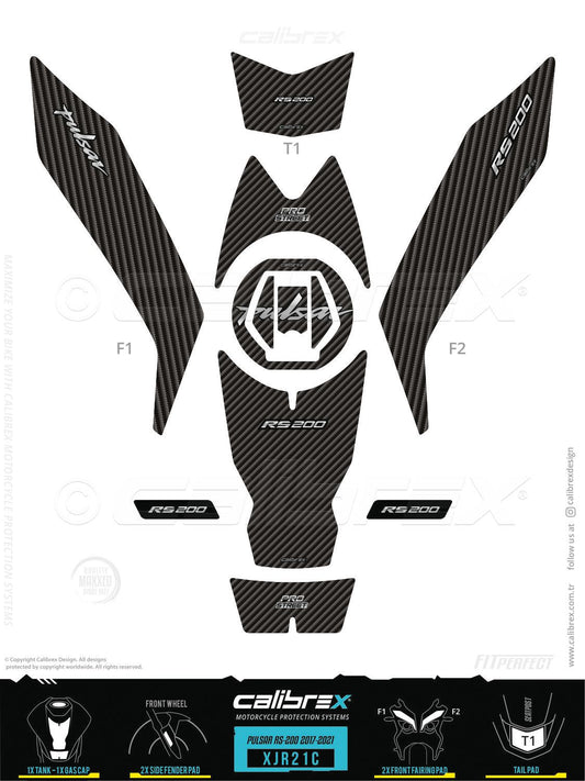 Bajaj Pulsar RS 200 2017-2026 Tank Pad & Front Fairing Pads Carbon Calibrex XJR21C