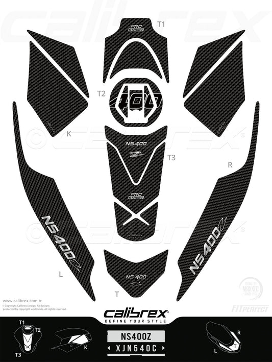 Bajaj Pulsar NS 400Z 2025-2026 Tank Pad & Knee Pads & Tail Pads Carbon Calibrex XJN540C