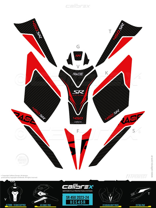 CfMoto 450SR 2023-2026 Motorcycle Tank pad & Knee Pads & Tail Pads & Red Calibrex XCS45R