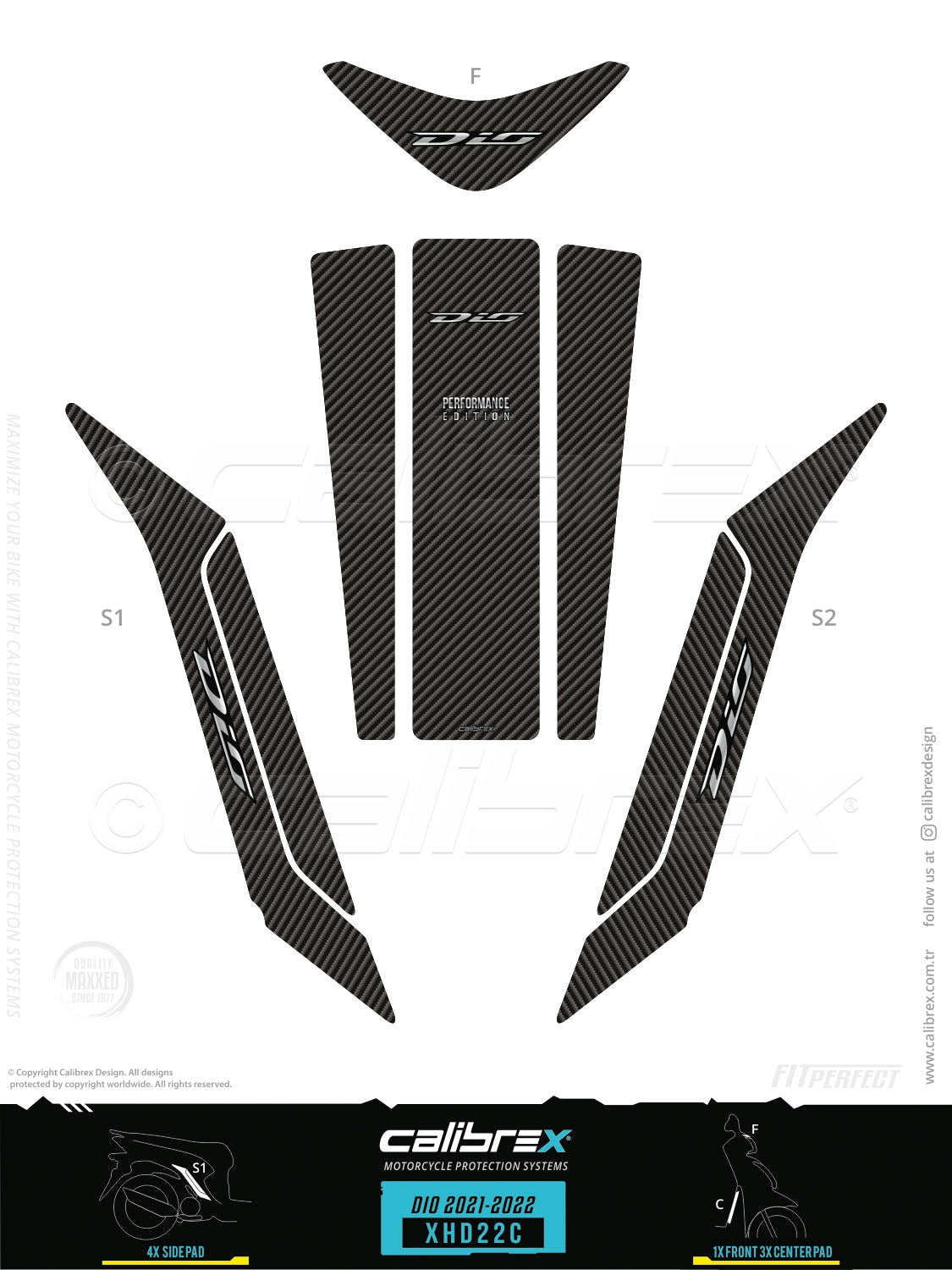 Honda Dio 2021-2026 Tank Pad & Protection Kit Carbon Calibrex XHD22C
