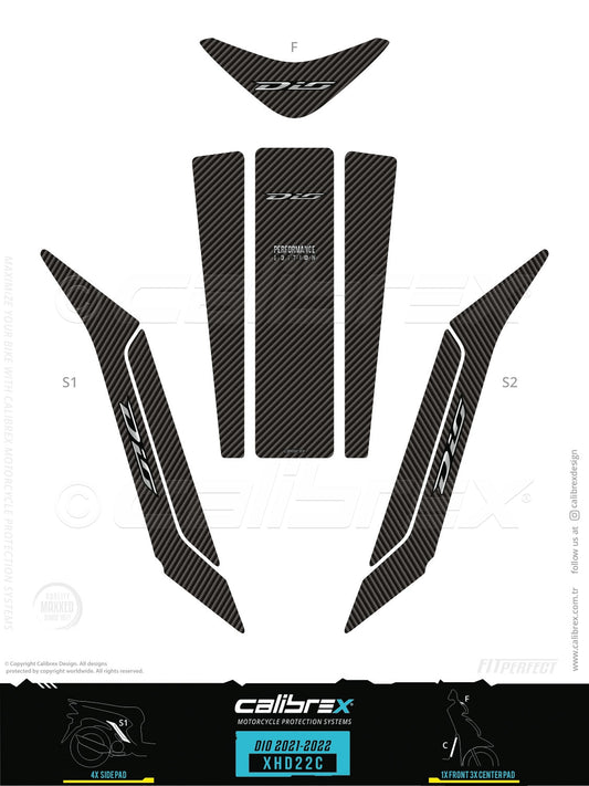 Honda Dio 2021-2026 Tank Pad & Protection Kit Carbon Calibrex XHD22C