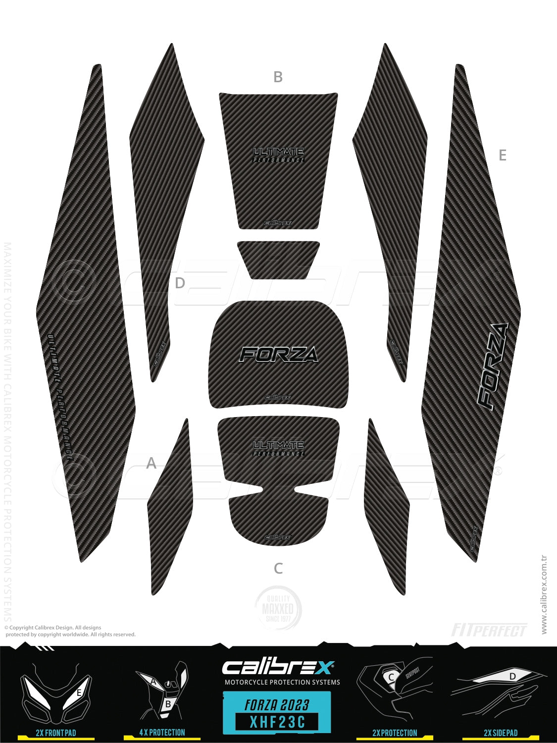 Honda Forza 2023-2026 Tank Pad & Protection Kit Carbon Calibrex XHF23C