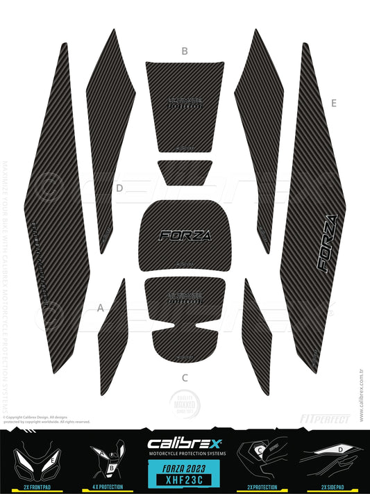 Honda Forza 2023-2026 Tank Pad & Protection Kit Carbon Calibrex XHF23C