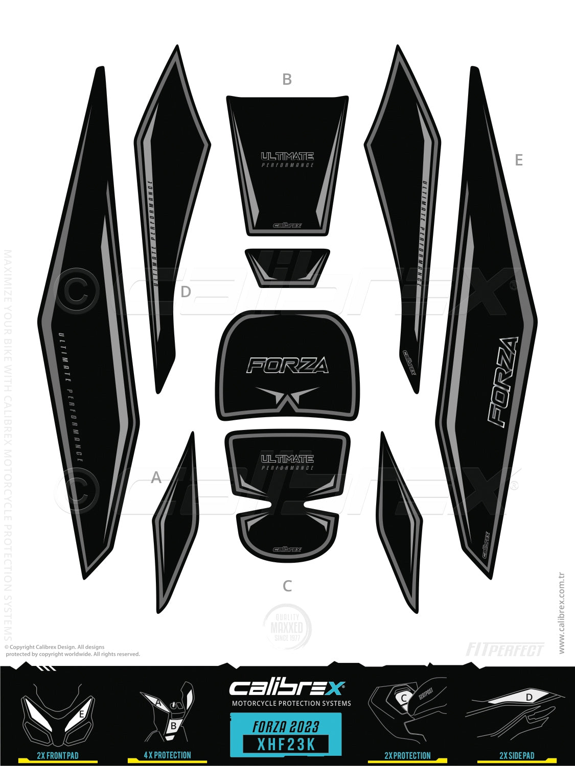 Honda Forza 2023-2026 Tank Pad & Protection Kit Gray Calibrex XHF23K