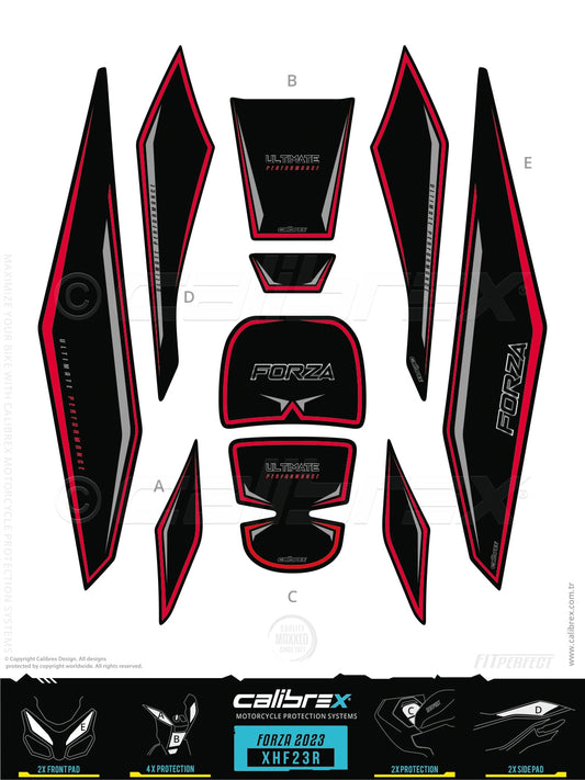 Honda Forza 2023-2026 Tank Pad & Protection Kit Red Calibrex XHF23R