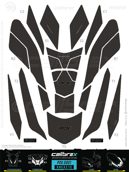 Honda Pcx 2021-2024 Tank Pad & Protection Kit Carbon Calibrex XHCX21C