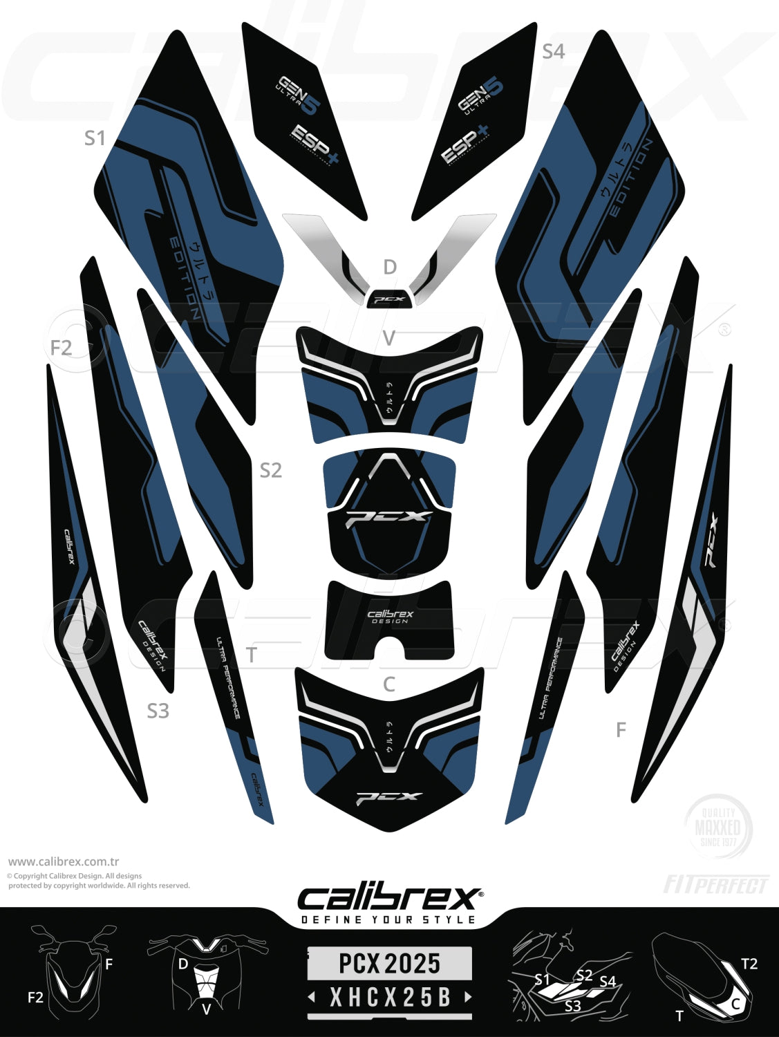 Honda Pcx 2025-2026 Tank Pad & Protection Kit Blue Calibrex XHCX25B