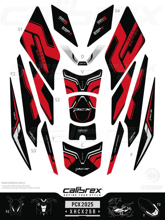 Honda Pcx 2025-2026 Tank Pad & Protection Kit Red Calibrex XHCX25R