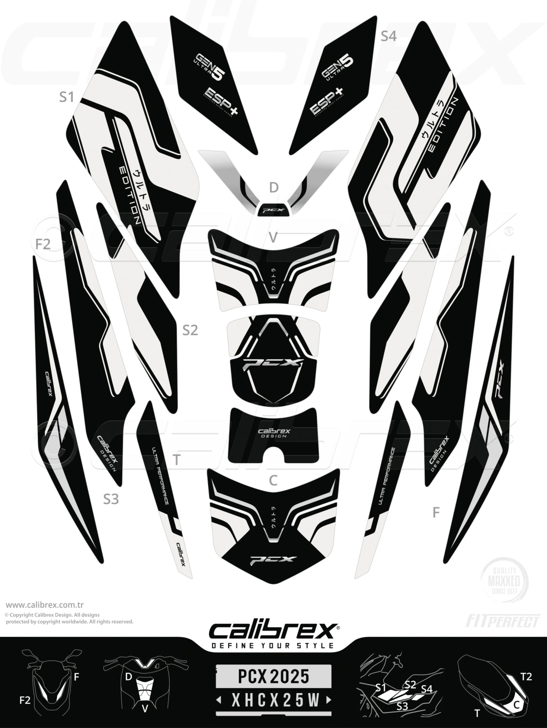 Honda Pcx 2025-2026 Tank Pad & Protection Kit White Calibrex XHCX25W