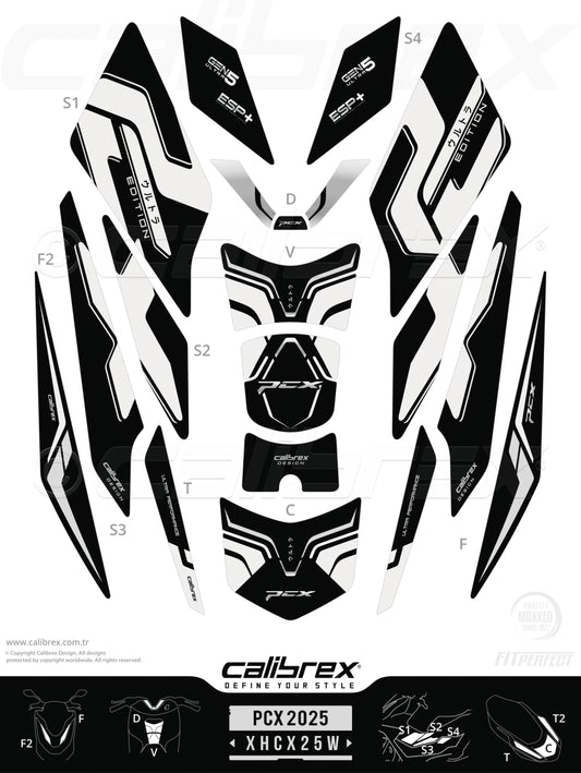 Honda Pcx 2025-2026 Tank Pad & Protection Kit White Calibrex XHCX25W