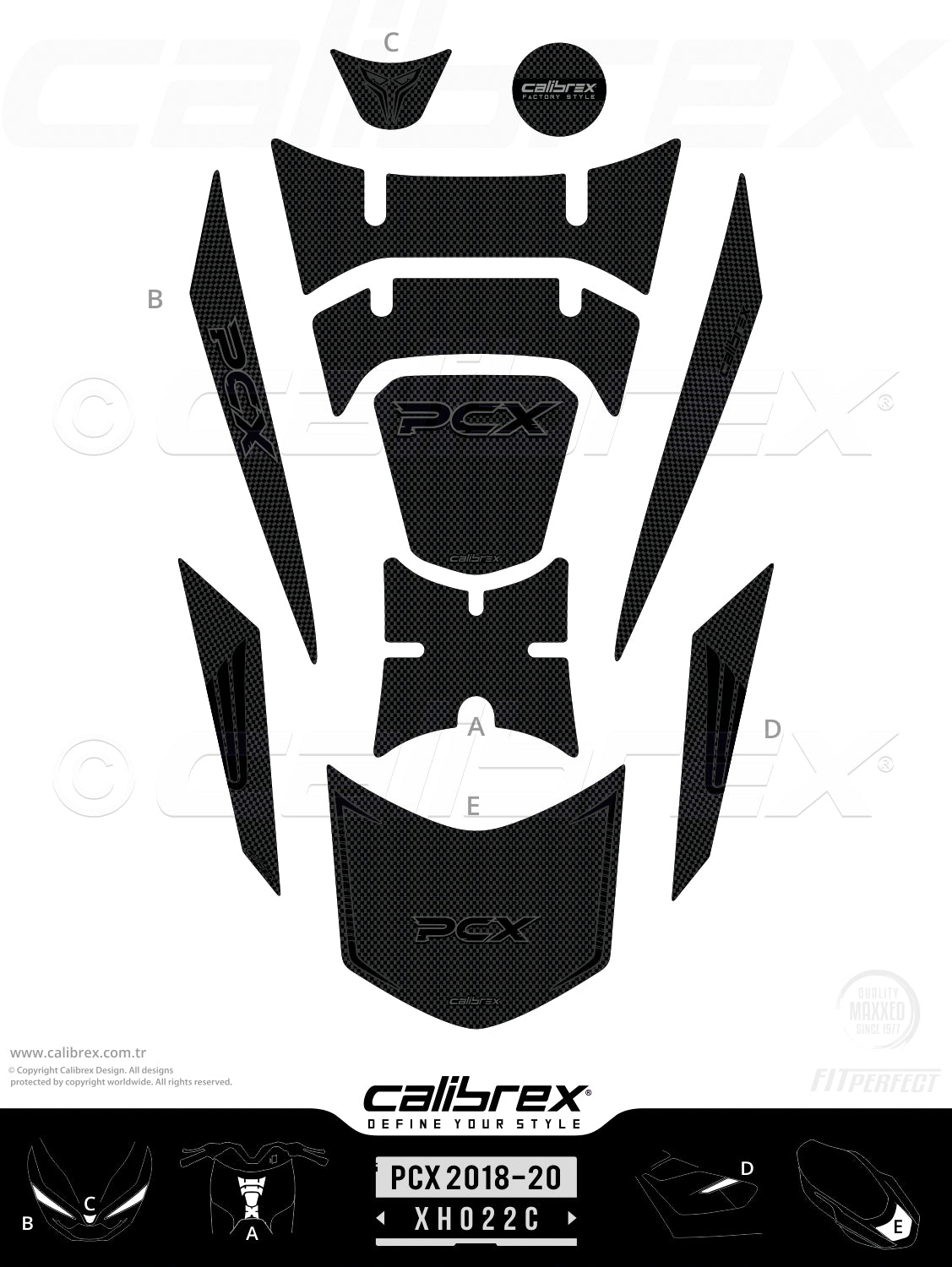 Honda Pcx 2018-2020 Tank Pad & Protection Kit Carbon Calibrex XH022C