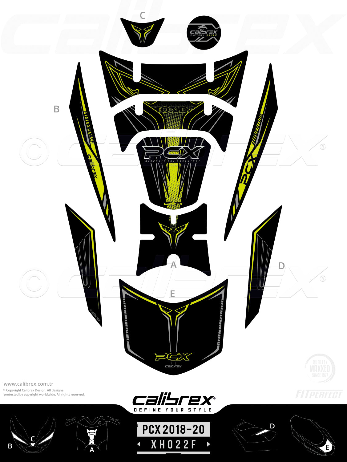 Honda Pcx 2018-2020 Tank Pad & Protection Kit Yellow Calibrex XH022F