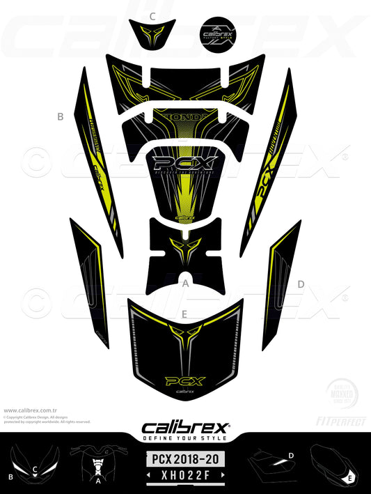 Honda Pcx 2018-2020 Tank Pad & Protection Kit Yellow Calibrex XH022F