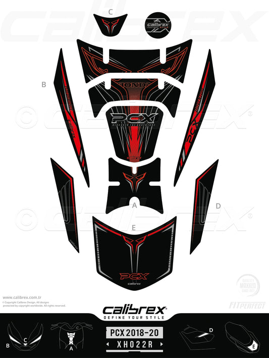 Honda Pcx 2018-2020 Tank Pad & Protection Kit Red Calibrex XH022R