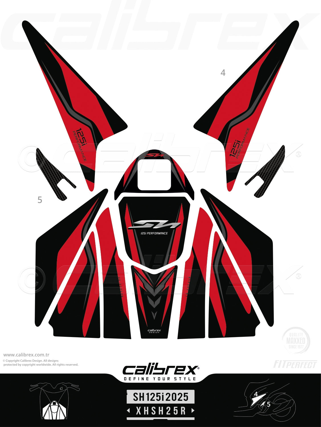 Honda SH125i 2025-2026 Tank Pad & Protection Kit Red Calibrex XHSH25R