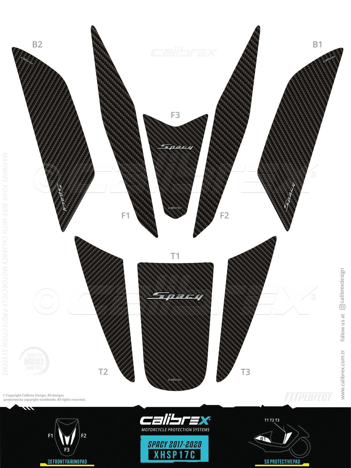 Honda Spacy 2017-2026 Tank Pad & Protection Kit Carbon Calibrex XHSP17C