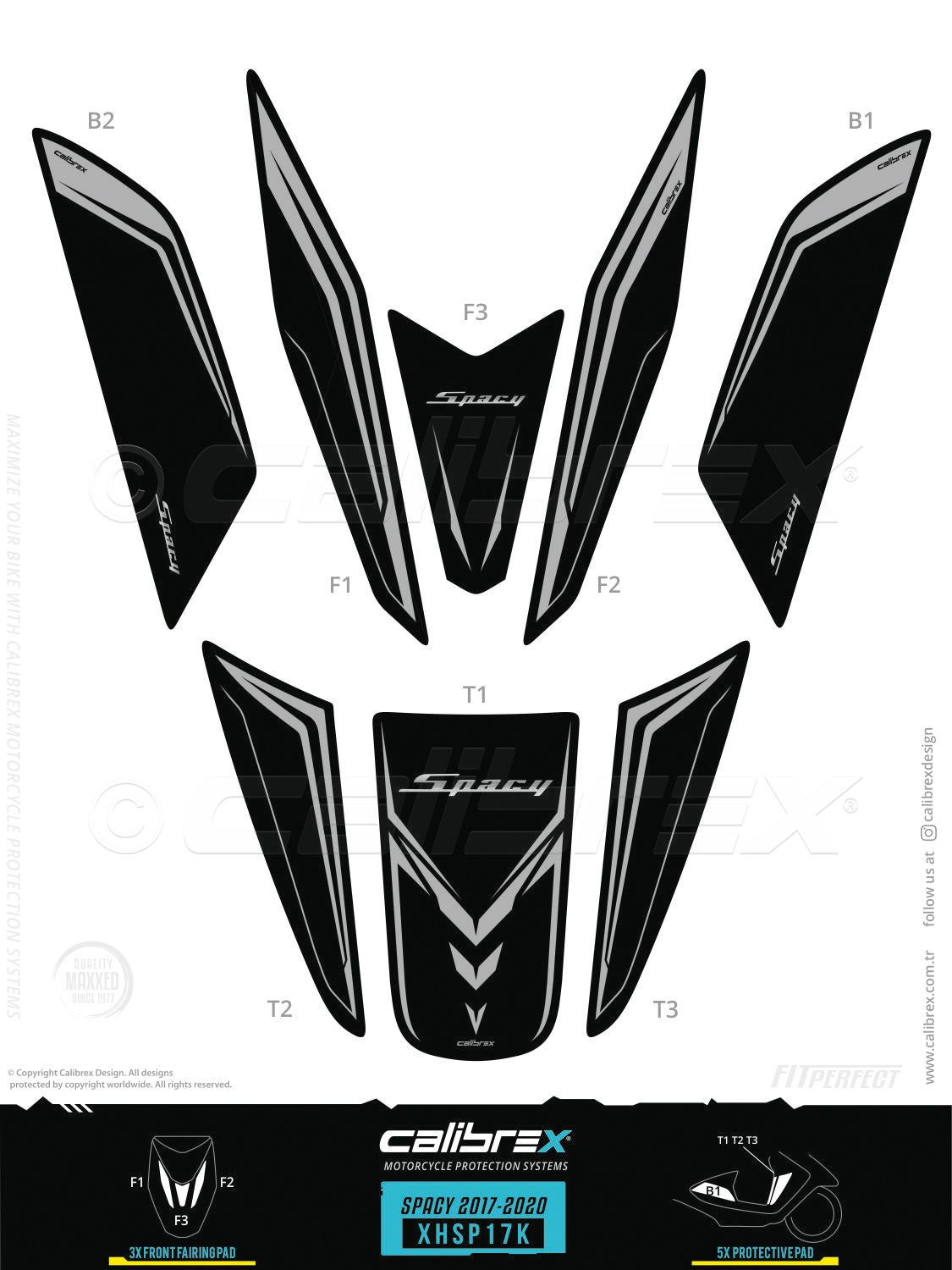 Honda Spacy 2017-2026 Tank Pad & Protection Kit Gray Calibrex XHSP17K