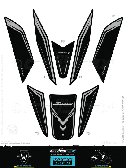 Honda Spacy 2017-2026 Tank Pad & Protection Kit Gray Calibrex XHSP17K