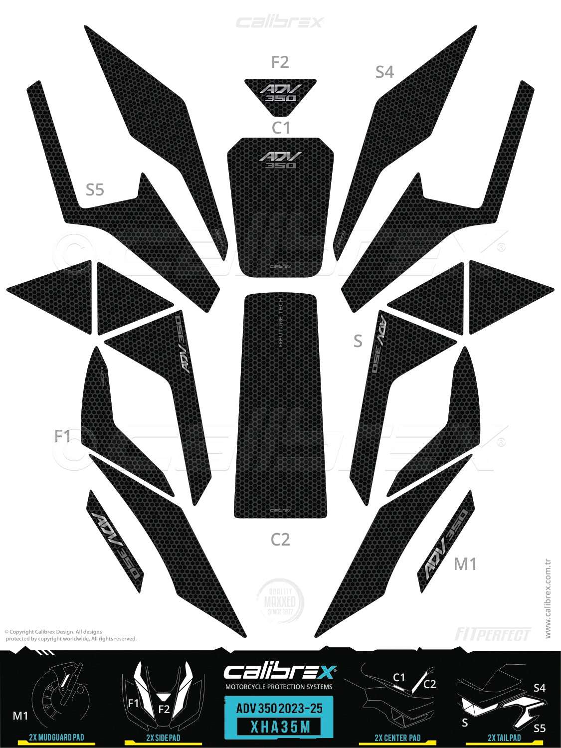 Honda ADV350 2023-2026 Tank Pad & Protection Kit Mesh Carbon Calibrex XHA35M