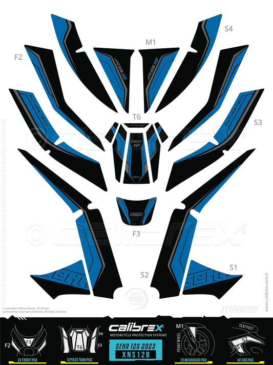 Kanuni Seha 125 2023-2026 Tank Pad & Protection Kit Blue Calibrex XNS12B