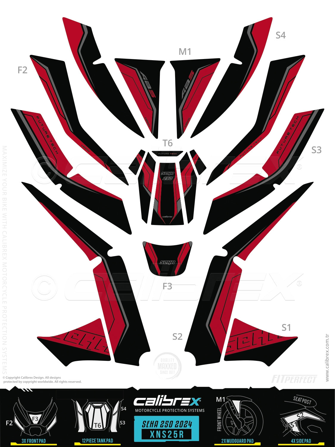 Kanuni Seha 250 2024-2026 Tank Pad & Protection Kit Red Calibrex XNS25R