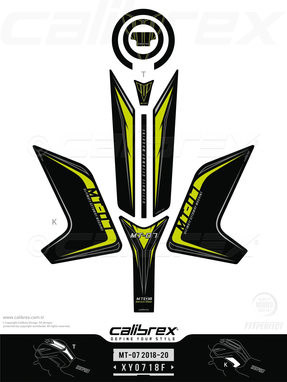 Yamaha MT-07 2018-2020 Tank Pad & Knee Pads Night Fluo Calibrex XY0718F