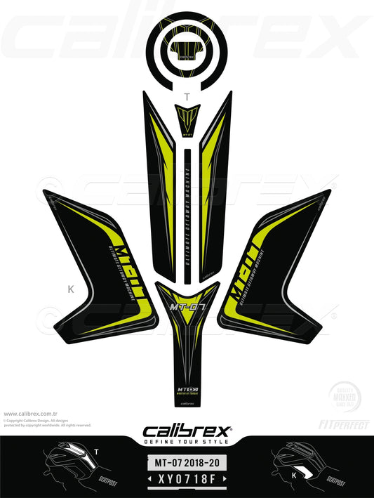 Yamaha MT-07 2018-2020 Tank Pad & Knee Pads Night Fluo Calibrex XY0718F