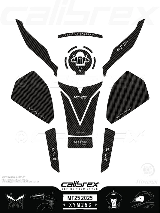 Yamaha MT-25 2025-2026 Tank Pad & Knee Pads & Front Pads & Tail Pads Carbon Calibrex XYM25C