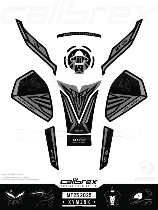 Yamaha MT-25 2025-2026 Tank Pad & Knee Pads & Front Pads & Tail Pads Icon Black Calibrex XYM25K