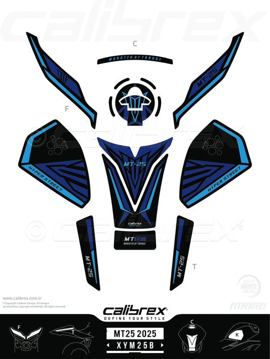 Yamaha MT-25 2025-2026 Tank Pad & Knee Pads & Front Pads & Tail Pads Icon Blue Calibrex XYM25B