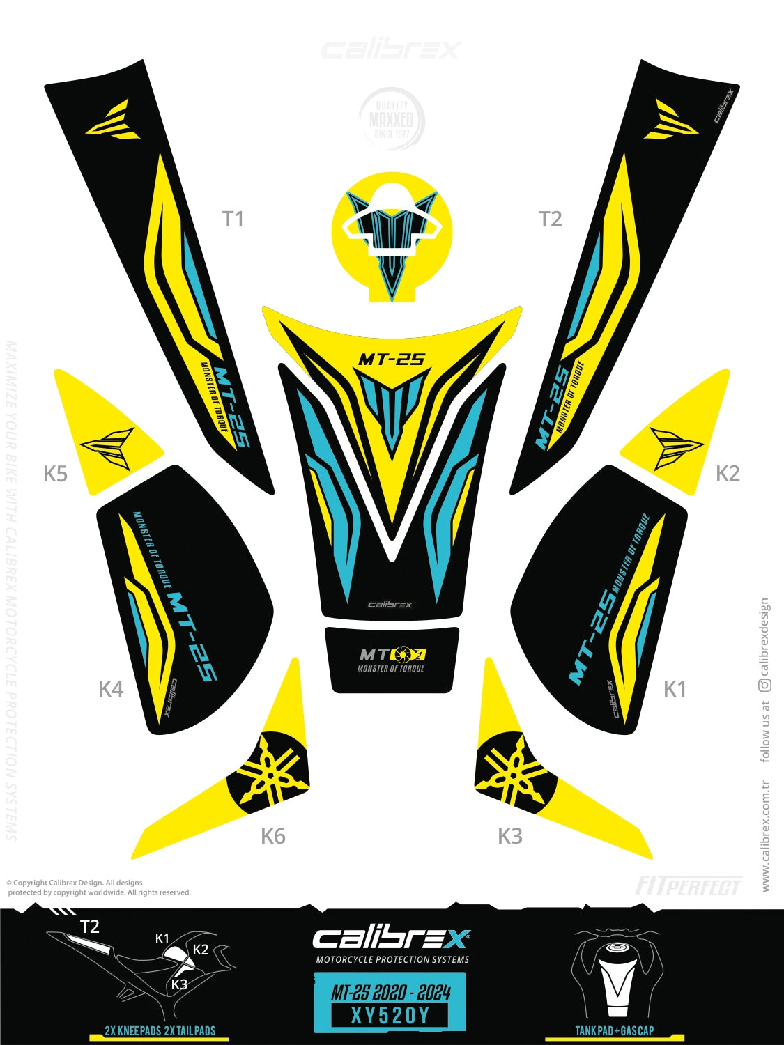 Yamaha MT-25 2020-2024 Tank Pad & Knee Pads & Tail Pads Cyberpunk Calibrex XY520Y