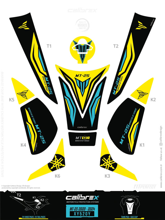 Yamaha MT-25 2020-2024 Tank Pad & Knee Pads & Tail Pads Cyberpunk Calibrex XY520Y