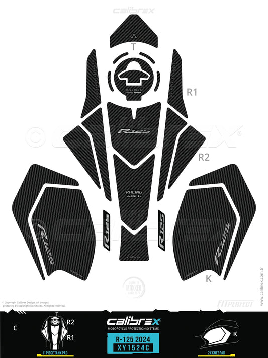 Yamaha R125 2024-2026 Tank Pad & Knee Pads Carbon Calibrex XY1524C