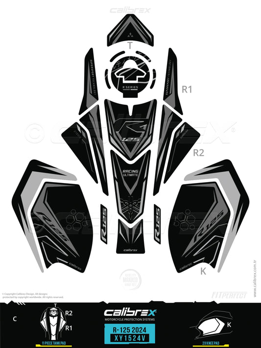 Yamaha R125 2024-2026 Tank Pad & Knee Pads Midnight Black Calibrex XY1524V