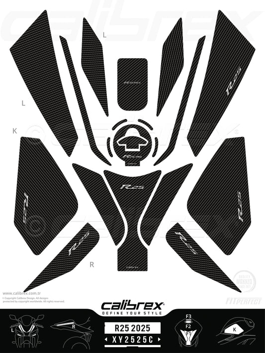 Yamaha R25 2025-2026 Tank Pad & Knee Pads & Front Pads & Tail Pads Carbon Calibrex XY2525C