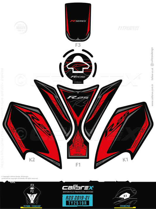 Yamaha R25 2019-2024 Tank Pad & Knee Pads Blue Calibrex TY2519R