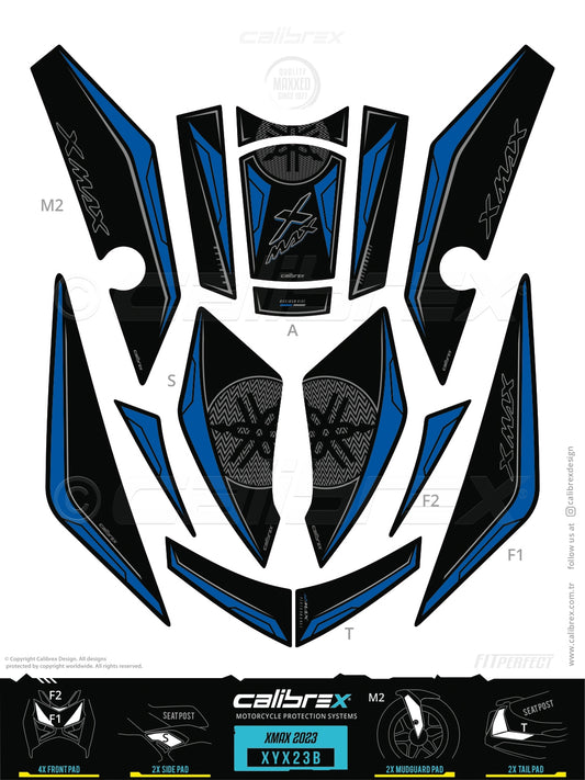 Yamaha Xmax 2023-2026 Tank Pad & Protection Kit Blue Calibrex XYX23B