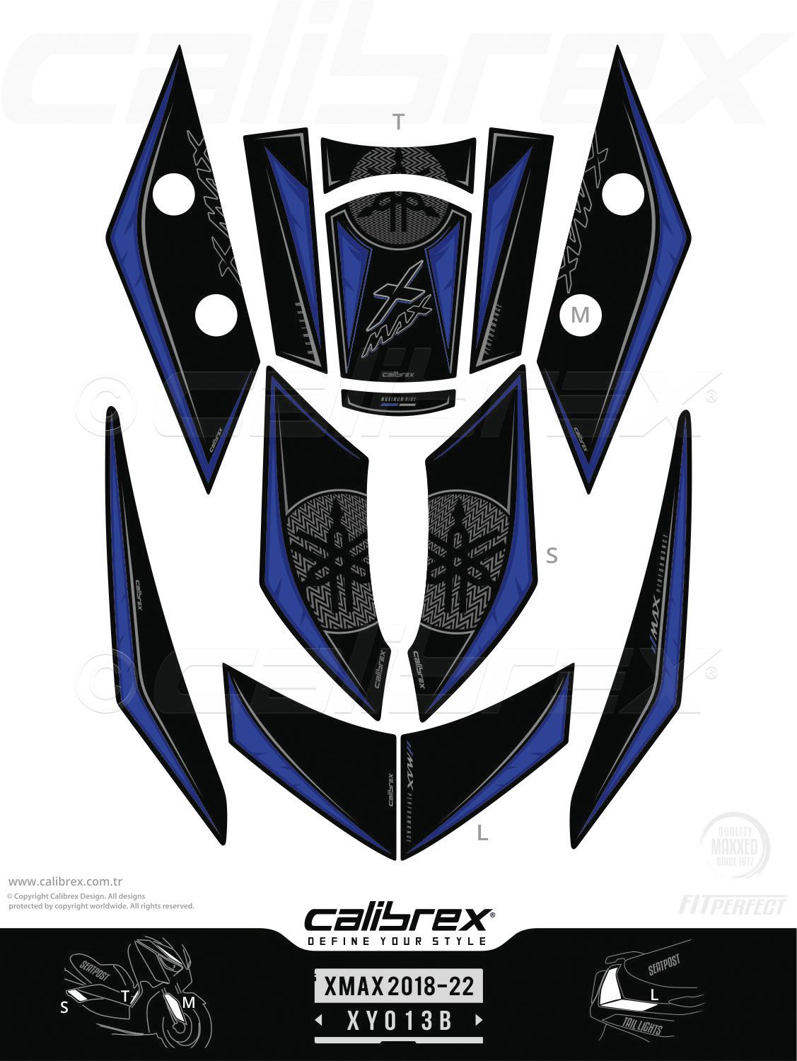 Yamaha Xmax 2018-2022 Tank Pad & Protection Kit Blue Calibrex XY013B