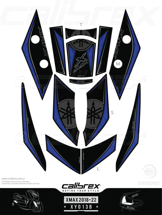 Yamaha Xmax 2018-2022 Tank Pad & Protection Kit Blue Calibrex XY013B